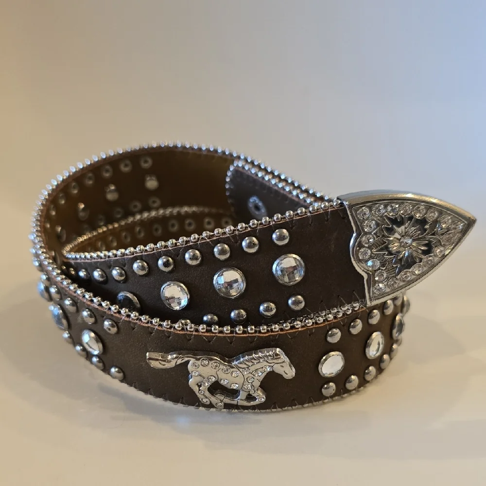 Nocona Brown Belt with Silver Horse Accents